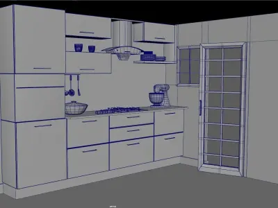Modern kitchen interior Low-poly 3D model