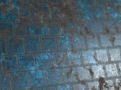 Dirty Weathered Blue Tiled Metal Plate PBR Seamless Texture