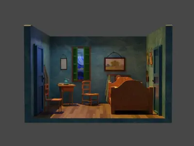 Vincent Van Gogh art like room low poly blender  Low-poly 3D model