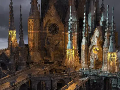 Dark Gothic Cathedral Dragon Architecture 4 Kit bash 3D model
