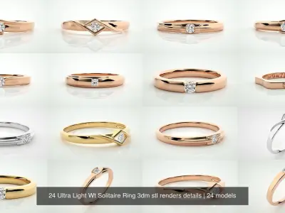 24 Ultra Light Wt Solitaire Ring 3dm stl renders details 3D Model Pack