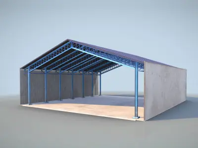 Hangar concrete shed Low-poly 3D model