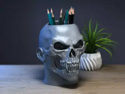 Skull pen holder Cyborg pen holder 3D print model