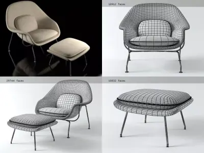 Womb chair and ottoman 3D model