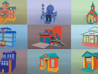 Low poly city building - Pack 01 Low-poly 3D model