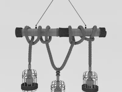 chandelier01 rope chandelier with three lanterns hanging from it 3D model