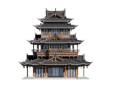 Traditional Chinese Wooden Pagoda Tower    Low-poly 3D model