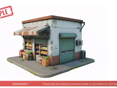 Street Grocery Shop Realistic PBR Exterior Corner Store 3D Free 3D model