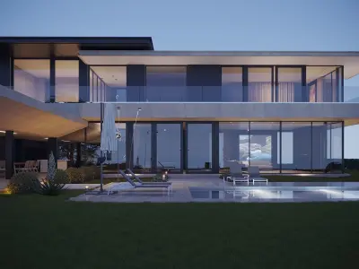 ProVis3D 012 - Lake Huron Villa House Night 3D model