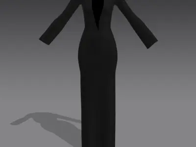 black color matte dress  deep neckline look modern long dress Low-poly 3D model