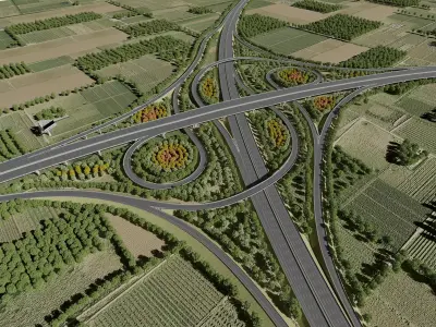 Highway Intersection Road Bridge Low-poly 3D model