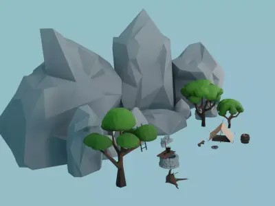 Stylized Low Poly Forest Rock Camp Environment Pack Low-poly 3D model