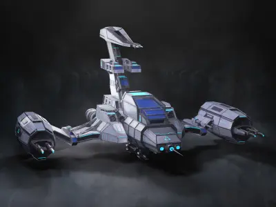 Spaceship sci-fi art Low-poly 3D model