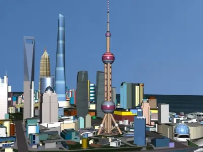 ShangHai Downtown I Low-poly 3D model