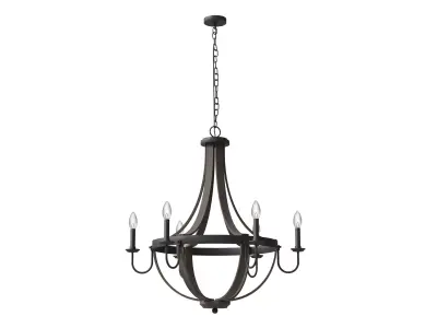6-Light Distressed Black And Wood Farmhouse Chandelier 3D model