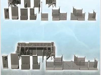 Set of concrete block fence and barrier for fortified position 2 3D print model