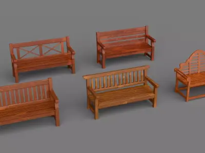 Wooden Street Bench low poly PBR  3D model Low-poly 3D model