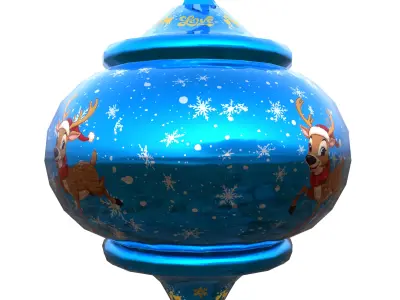 Charming Reindeer Holiday Blue Bauble 3D Subdivision-Ready PBR  Low-poly 3D model