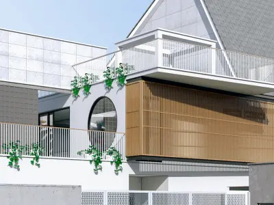 Exterior Interior of Boarding House with 21 Bedrooms Low-poly 3D model