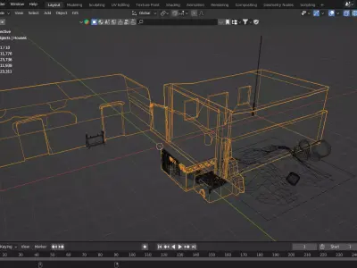 Old Village Houses 3D Model Low-poly 3D model