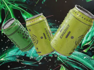 Sci Fi Cans Product Studio and Droplets Generator Low-poly 3D model