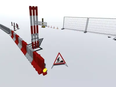 Road works pack Low-poly 3D model