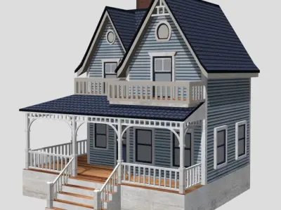 American Style Cottage - Town House Model Low-poly 3D model 2