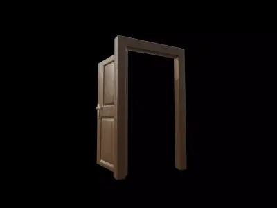 Realistic Wooden Door Low Poly 3D Model Openable Low-poly 3D model