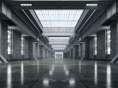 Brutalist Vehicle Hangar - Cinematic Environment - 002 Low-poly 3D model
