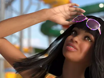 Beach Style Light Skin Young Black Woman Rigged for Cinema 4D 3D model