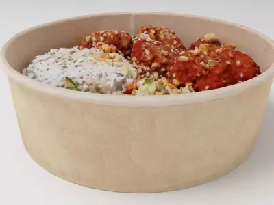 Poke bowl lunch with rice korean chicken and cabbage 3D model