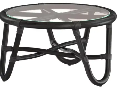 Round rattan table with curved legs 3D model