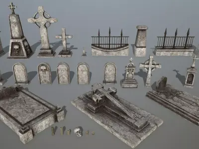 tombstone set two tombstones Low-poly 3D model