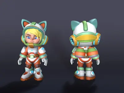 Astronaut Girl Modular Low-poly 3D model