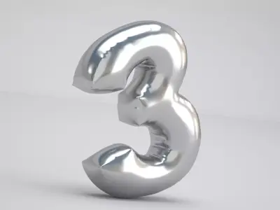3 Number Balloon Silver 3D model