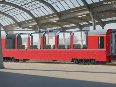  Panoramic First-Class Passenger Railcar Red with Interior 