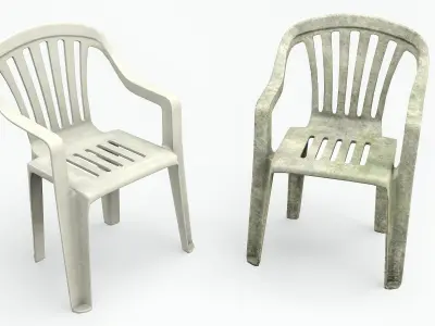 Garden Plastic Chair White - 3 versions Low-poly 3D model