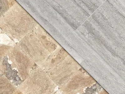 Travertine 5 room with marble tiles and ball Texture