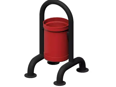 Red open cage type trash can Low-poly 3D model