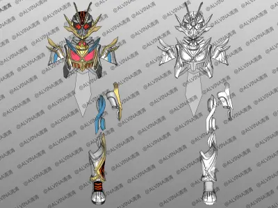 Kamen Rider Platina Gotcherd Armor - DIY Cosplay Pepakura Foam Low-poly 3D model