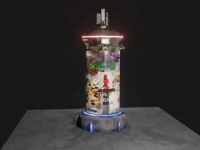 cyberpunk advertising colum Low-poly 3D model