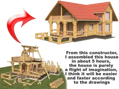 Log house constructor kitbash 3D model