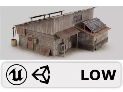 Post Apocalyptic House - Wooden - Old Low-poly 3D model