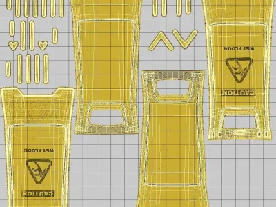 Wet Floor Sign Low-poly 3D model