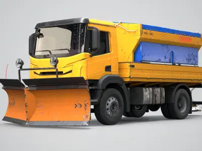  Aged Snow Plow Truck 3D Model - Winter Service Vehicle with Plow and Salt Spreader 