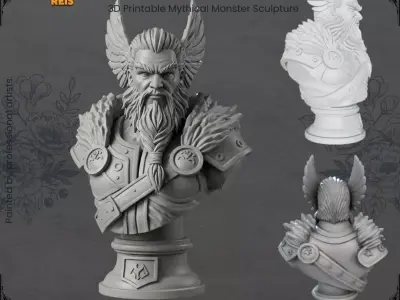 Odin Bust  3D Printable Norse Mythology God Statue 3D print model