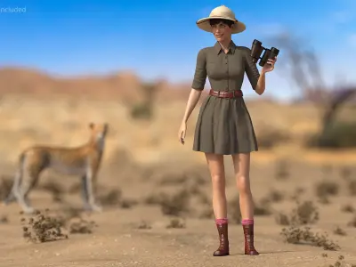  Safari Explorer Woman with Binoculars Rigged for Cinema 4D 