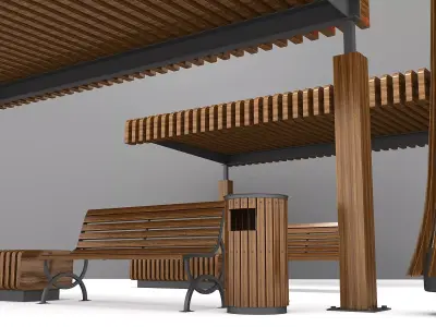 Modular Urban Pavilion with Wooden Elements Free 3D model