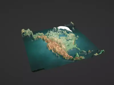 North America Map Topography Low-poly 3D model
