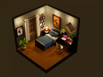 Isometric Bed Room B Low-poly 3D model